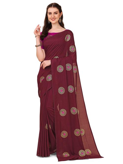 women burgundy embroidered saree - 21696916 - Very Small Image - 1