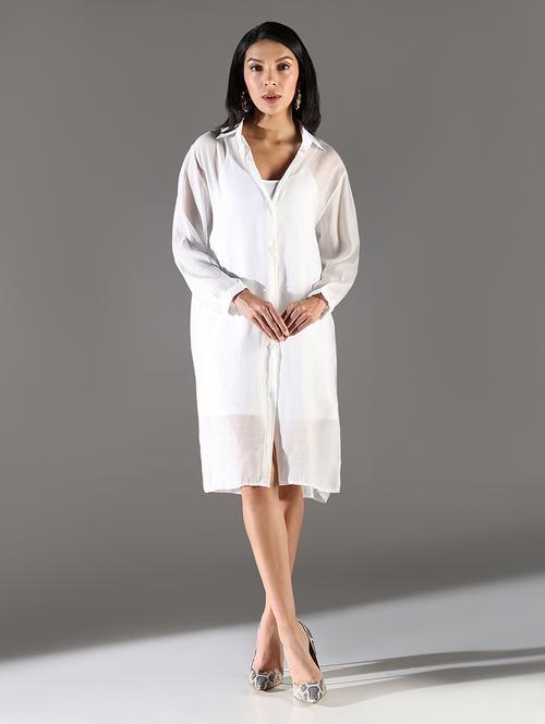 women white solid long sleeve shirt dress - 21696945 - Very Small Image - 1