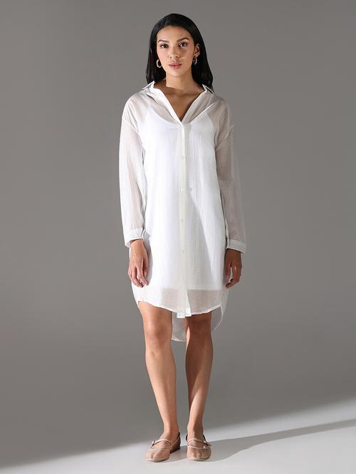 women white solid long sleeve shirt dress - 21696946 - Very Small Image - 1