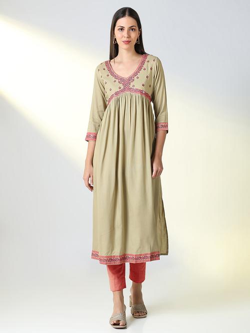 women three quarter sleeve a-line kurta - 21696953 - Very Small Image - 1