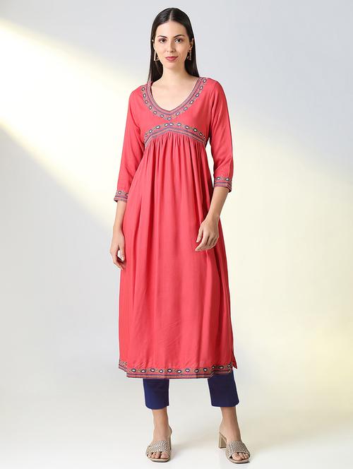 women three quarter sleeve a-line kurta - 21696956 - Very Small Image - 1