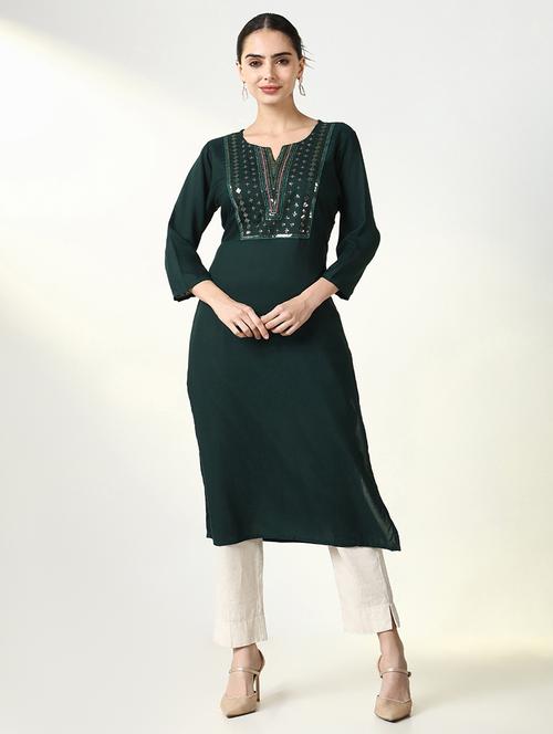 women three quarter sleeve straight kurta - 21696979 - Very Small Image - 1