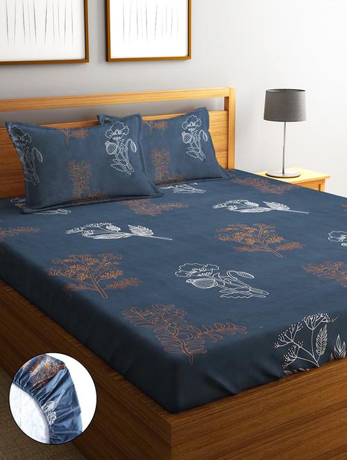 Home Sizzler 210tc Midnight Bloom Elastic Fitted Double Bedsheet (72x78 Inch) With 2 King Size Pillow Covers - 21697038 - Very Small Image - 1