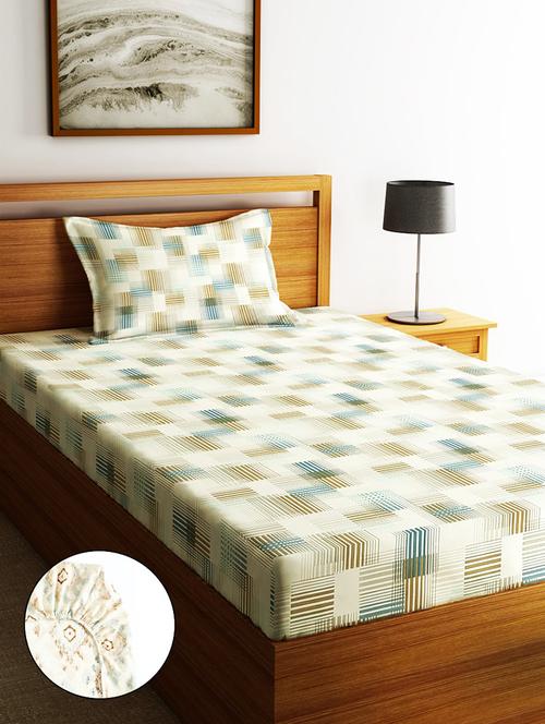 home sizzler 210tc checkered look elastic fitted single bedsheet (72x36 inch) with 1 pillow cover - 21697044 - Very Small Image - 1