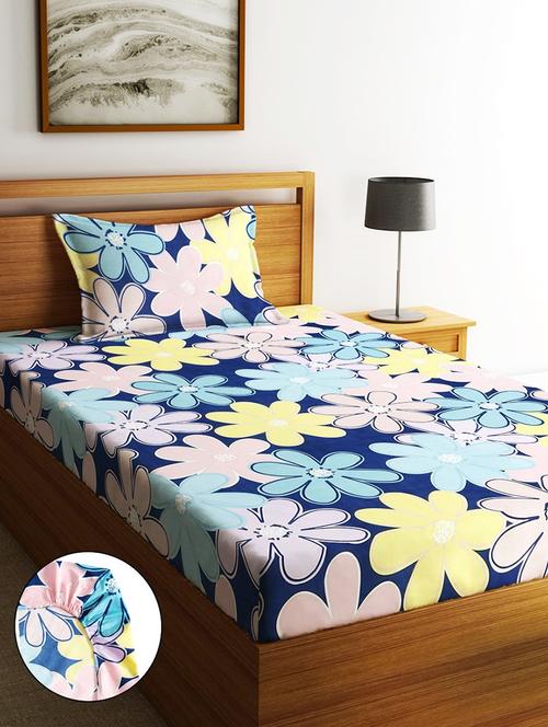 home sizzler 210tc pastel garden charm elastic fitted single bedsheet (72x36 inch) with 1 pillow cover - 21697045 - Very Small Image - 1