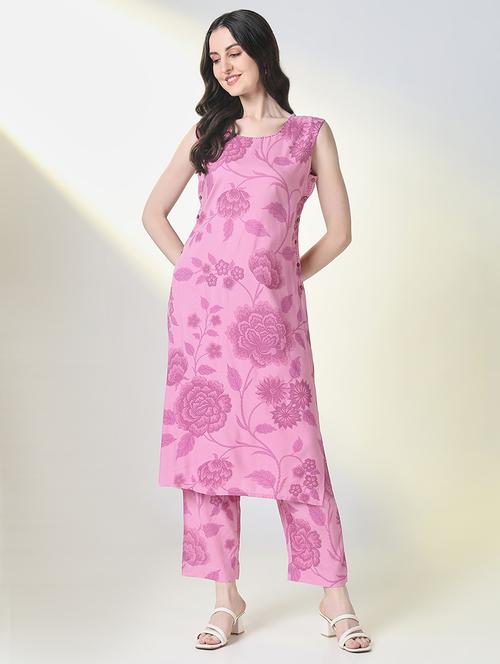 women floral printed sleeveless kurta pant set - 21697052 - Very Small Image - 1