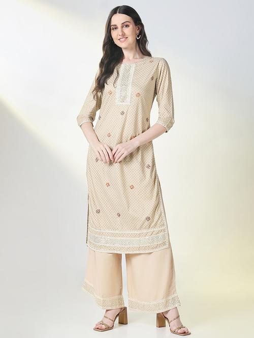 women three quarter sleeve kurta palazzo set - 21697053 - Very Small Image - 1