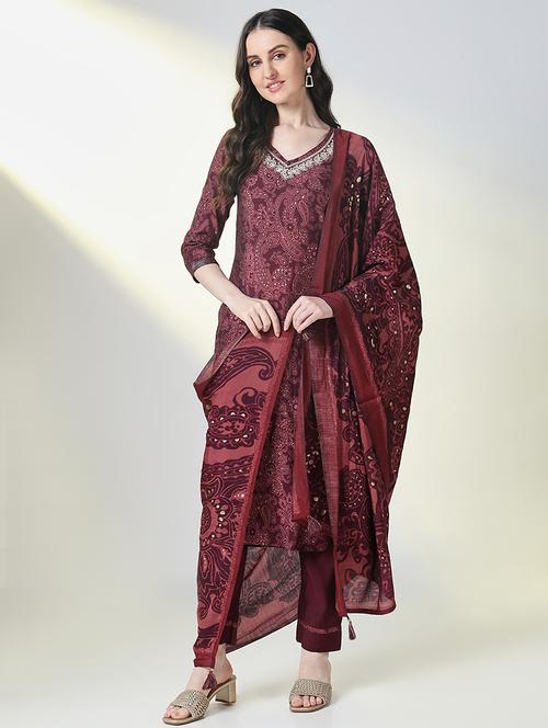 women three quarter sleeve kurta pant with dupatta set - 21697071 - Very Small Image - 1