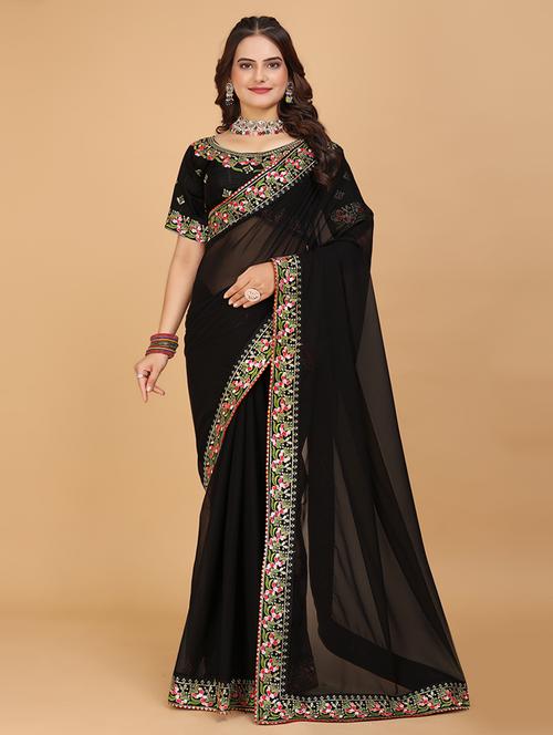 women solid with bordered saree  - 21697311 - Very Small Image - 1