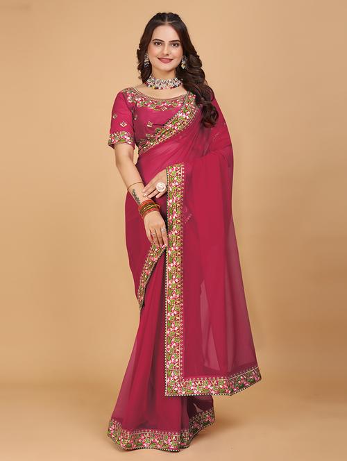 women solid with bordered saree  - 21697315 - Very Small Image - 1