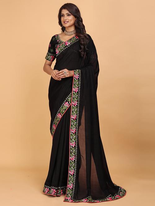 women solid with bordered saree  - 21697317 - Very Small Image - 1