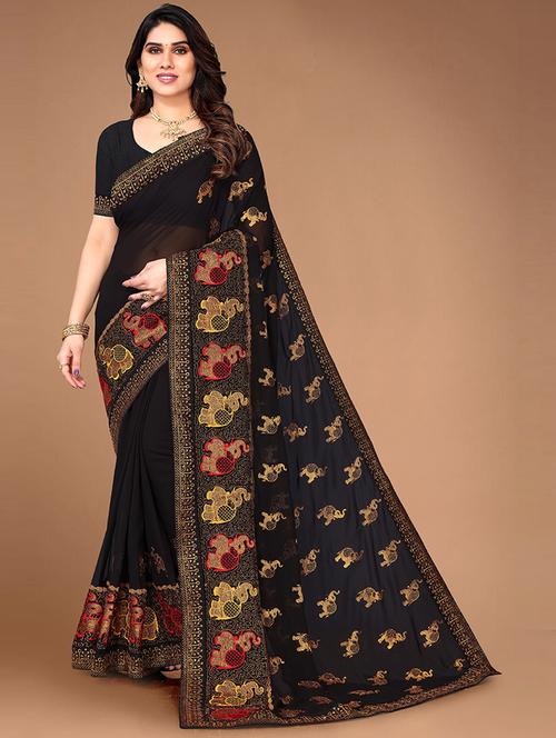 women black embroidered saree - 21697325 - Very Small Image - 1