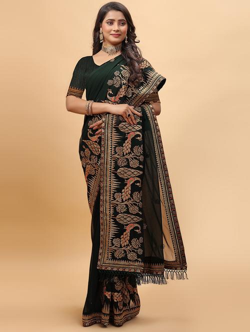 women bottle green embroidered saree - 21697339 - Very Small Image - 1