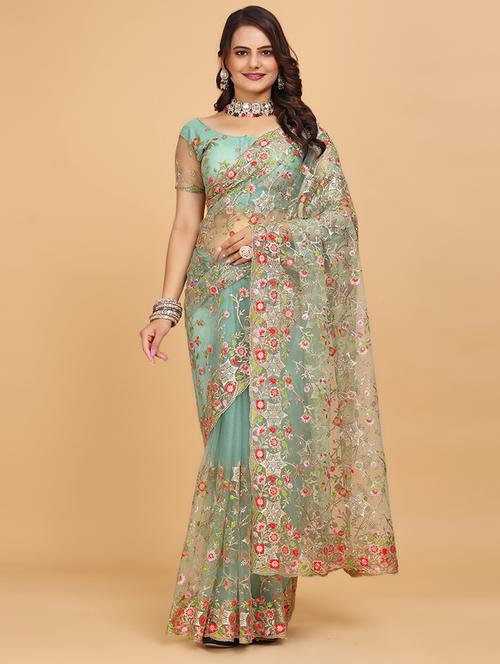 women neo mint embroidered saree - 21697353 - Very Small Image - 1