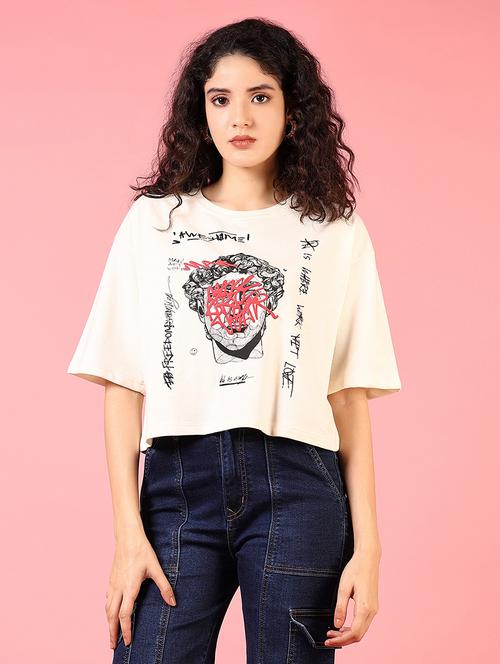 women front printed short sleeve crop t-shirt - 21697625 - Very Small Image - 1