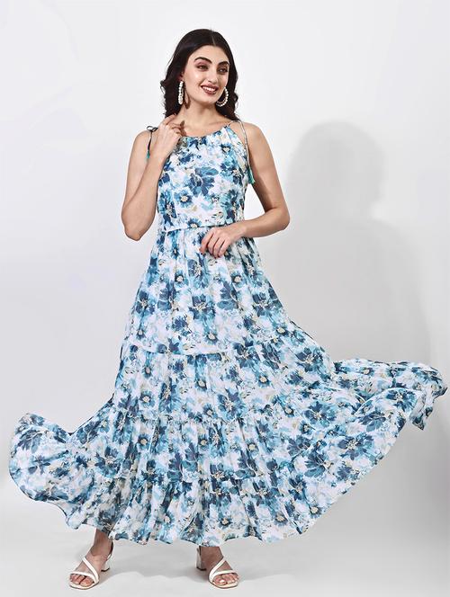 women printed shoulder strap tiered dress - 21697927 - Very Small Image - 1