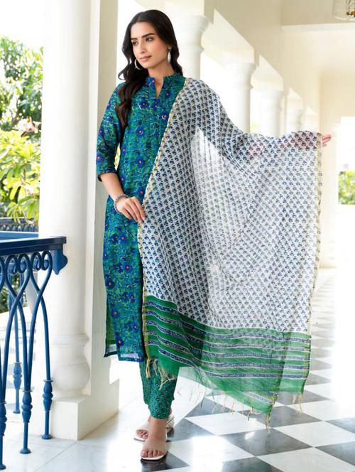 women three quarter sleeve kurta pant with dupatta set - 21697991 - Very Small Image - 1