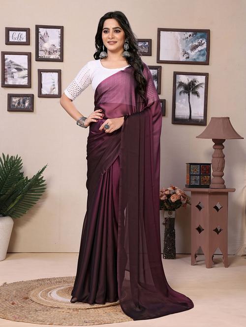 maroon satin printed saree with blouse - 21698555 - Very Small Image - 1
