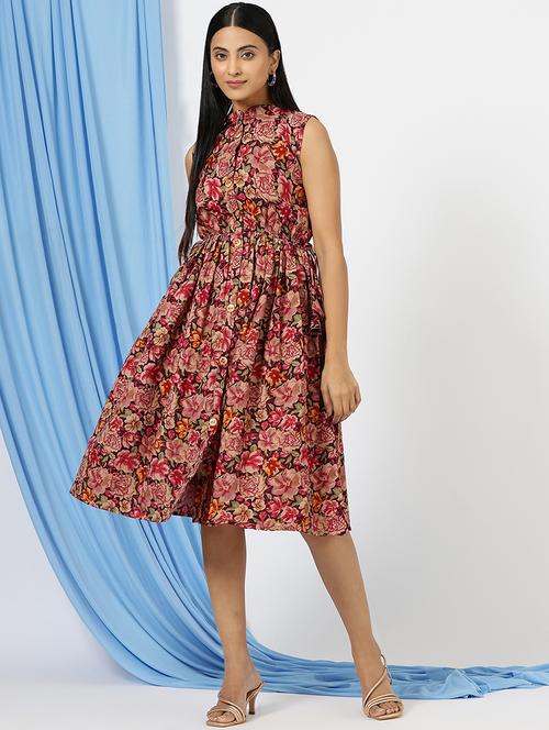 women floral printed sleeveless fit & flare dress - 21698754 - Very Small Image - 1