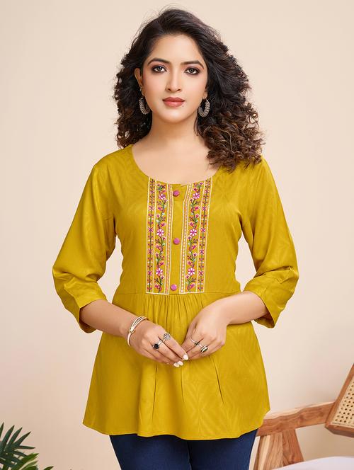 women embroidered three quarter sleeves a-line top - 21698999 - Very Small Image - 1