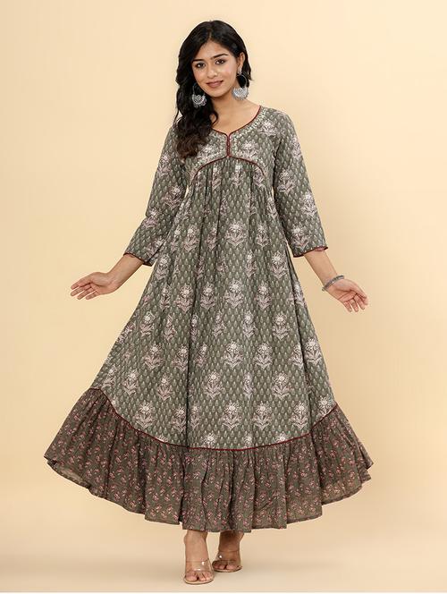 women grey floral printed anarkali ethnic dress - 21699045 - Very Small Image - 1