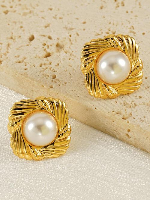 women's square pearl stud earrings - 21700071 - Very Small Image - 1