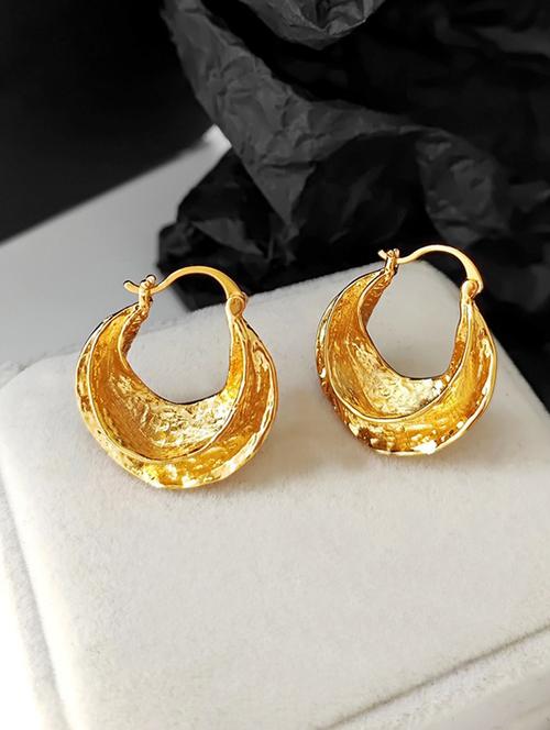 gold plated irregular texture earrings - 21700072 - Very Small Image - 1
