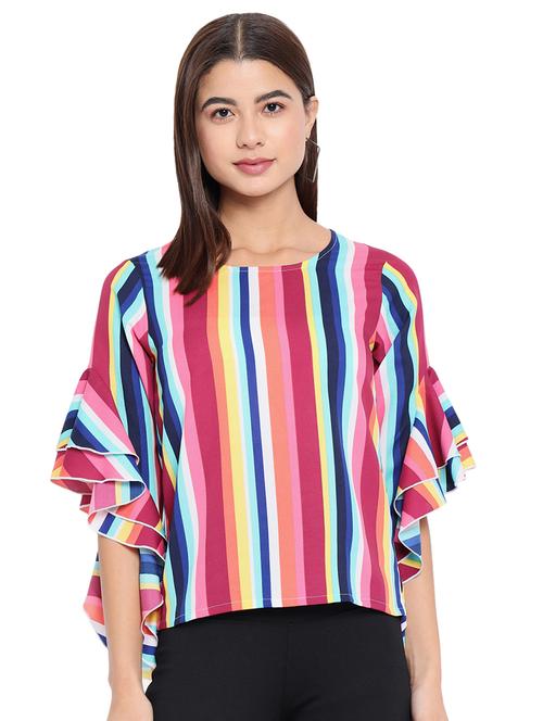 women multi color stripes printed regular top - 21700087 - Very Small Image - 1