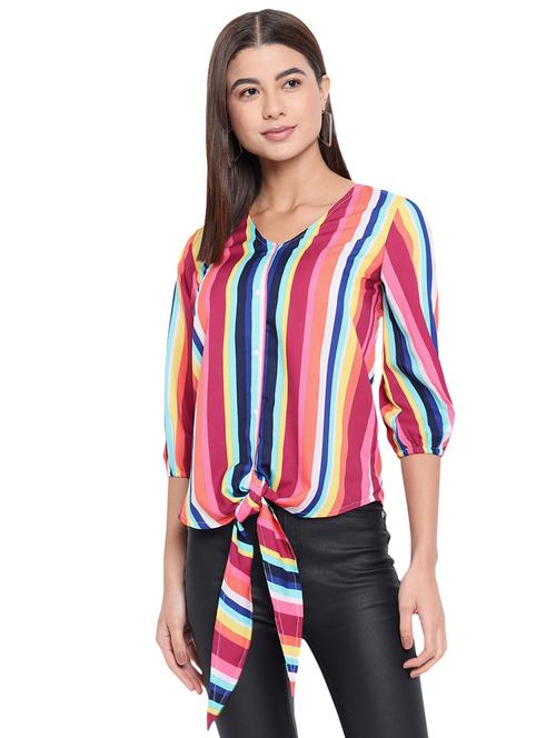 women striped three quarter sleeve top - 21700089 - Very Small Image - 1