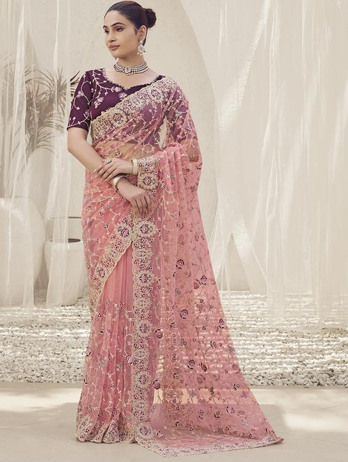 women all over embroidery work saree with blouse - 21700191 - Very Small Image - 1