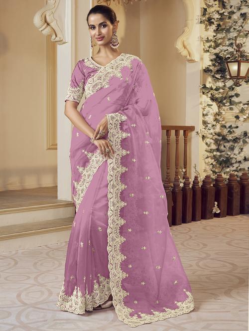 women all over embroidery work saree with blouse - 21700207 - Very Small Image - 1