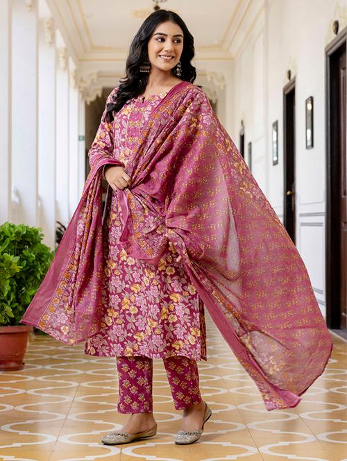 women floral three quarter sleeve suit set - 21700560 - Very Small Image - 1