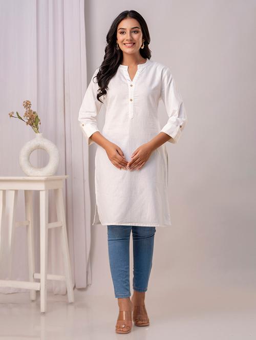 women solid three quarter sleeve straight kurta - 21700571 - Very Small Image - 1