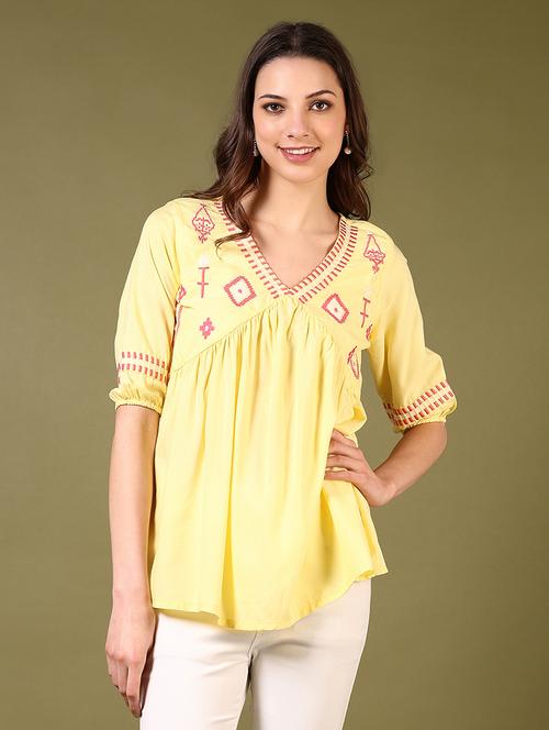women v-neck embroidered a-line top - 21700709 - Very Small Image - 1