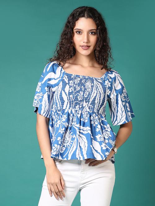 Women Floral Printed Square Neck Peplum Top - 21700776 - Very Small Image - 1
