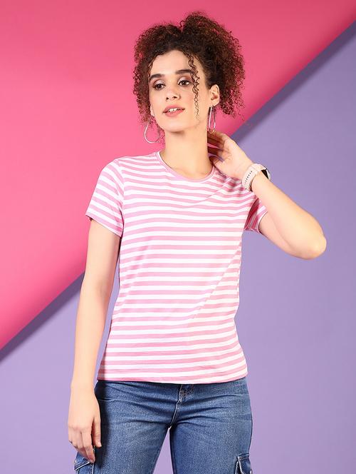 women pink striped short sleeve t-shirt - 21701034 - Very Small Image - 1