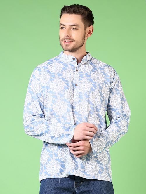 men mandarin neck printed short kurta - 21701634 - Very Small Image - 1