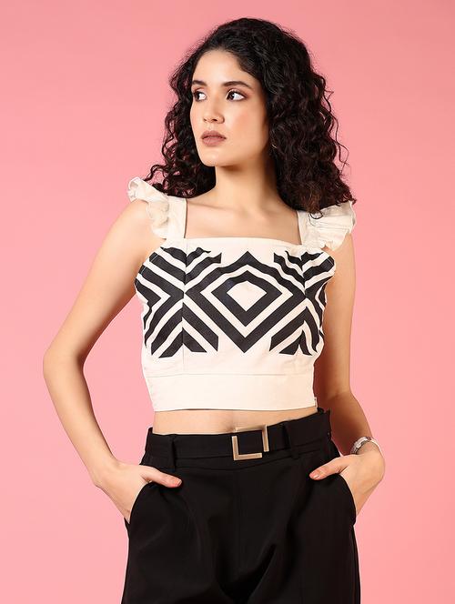 women black geometric printed crop top - 21701660 - Very Small Image - 1