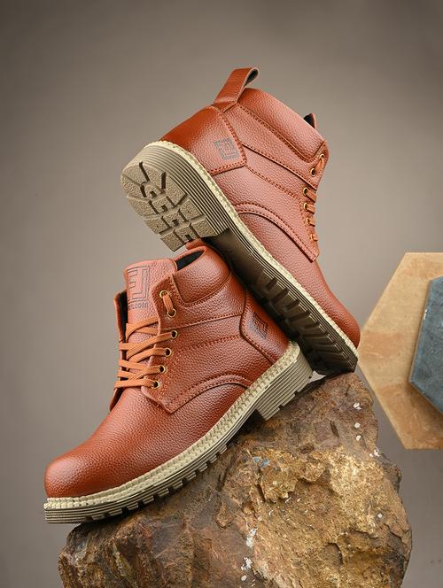 tan synthetic lace up boots - 21701830 - Very Small Image - 1