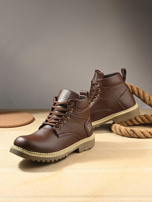 brown synthetic lace up boots - 21701832 - Very Small Image - 1