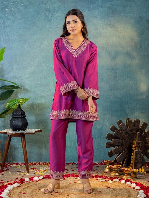Women Pink Long Sleeve Kurta Pant Set - 21703139 - Very Small Image - 1