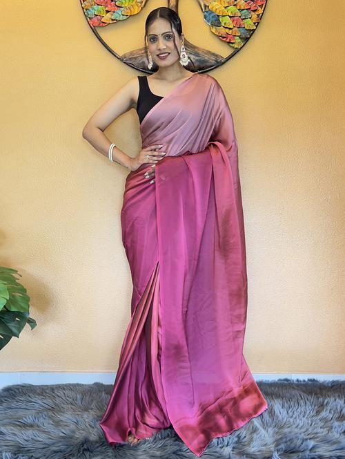 women pink solid party wear saree with blouse - 21703217 - Very Small Image - 1