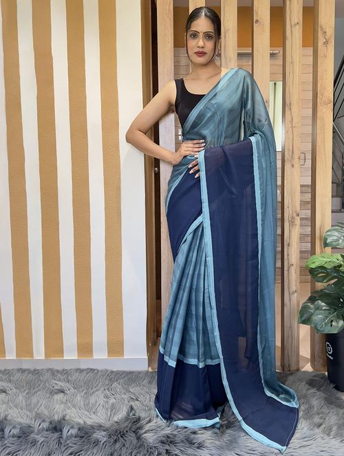 women stripes printed bordered saree with blouse - 21703226 - Very Small Image - 1