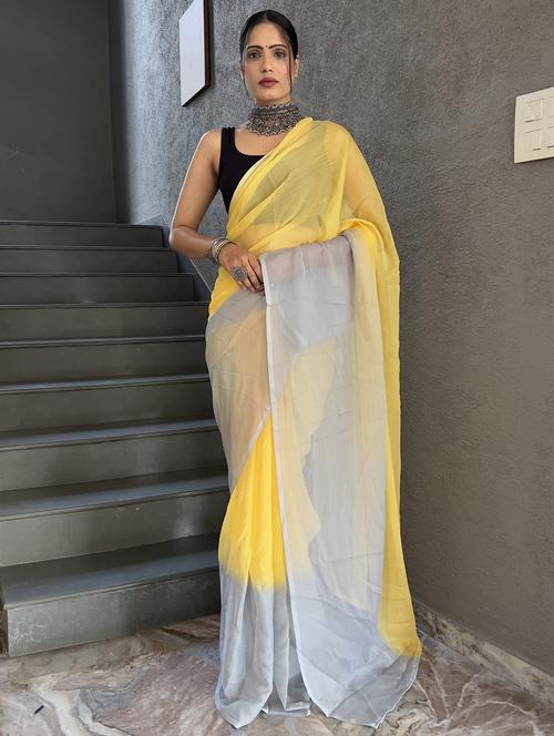women yellow solid bordered saree with blouse - 21703252 - Very Small Image - 1