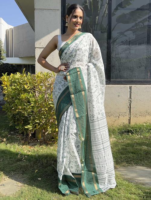 women printed bordered saree with blouse - 21703271 - Very Small Image - 1