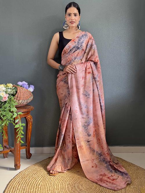 women peach printed saree with blouse - 21703277 - Very Small Image - 1