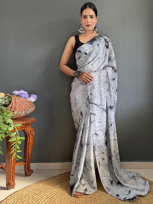 women grey tie & dye printed saree with blouse - 21703280 - Very Small Image - 1