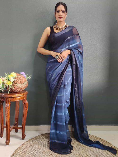 women stripes printed zari work saree with blouse - 21703309 - Very Small Image - 1