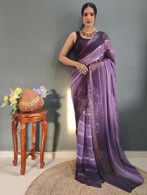 women stripes printed zari work saree with blouse - 21703310 - Very Small Image - 1