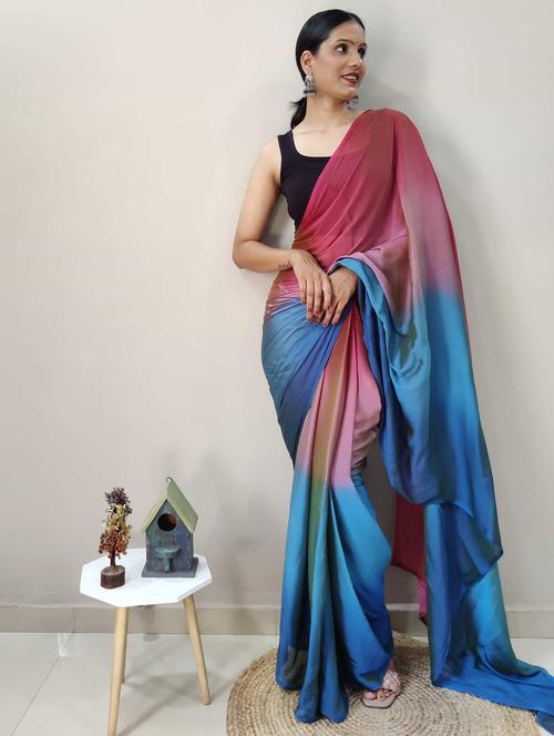 women pink ombre plain saree with blouse - 21703317 - Very Small Image - 1
